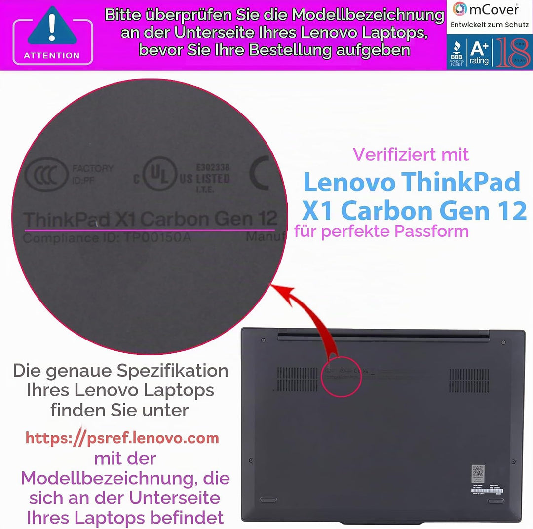 mCover Hartschalen-Schutzhülle, nur kompatibel mit Lenovo ThinkPad X1 Carbon Gen 12/13 Windows Noteb