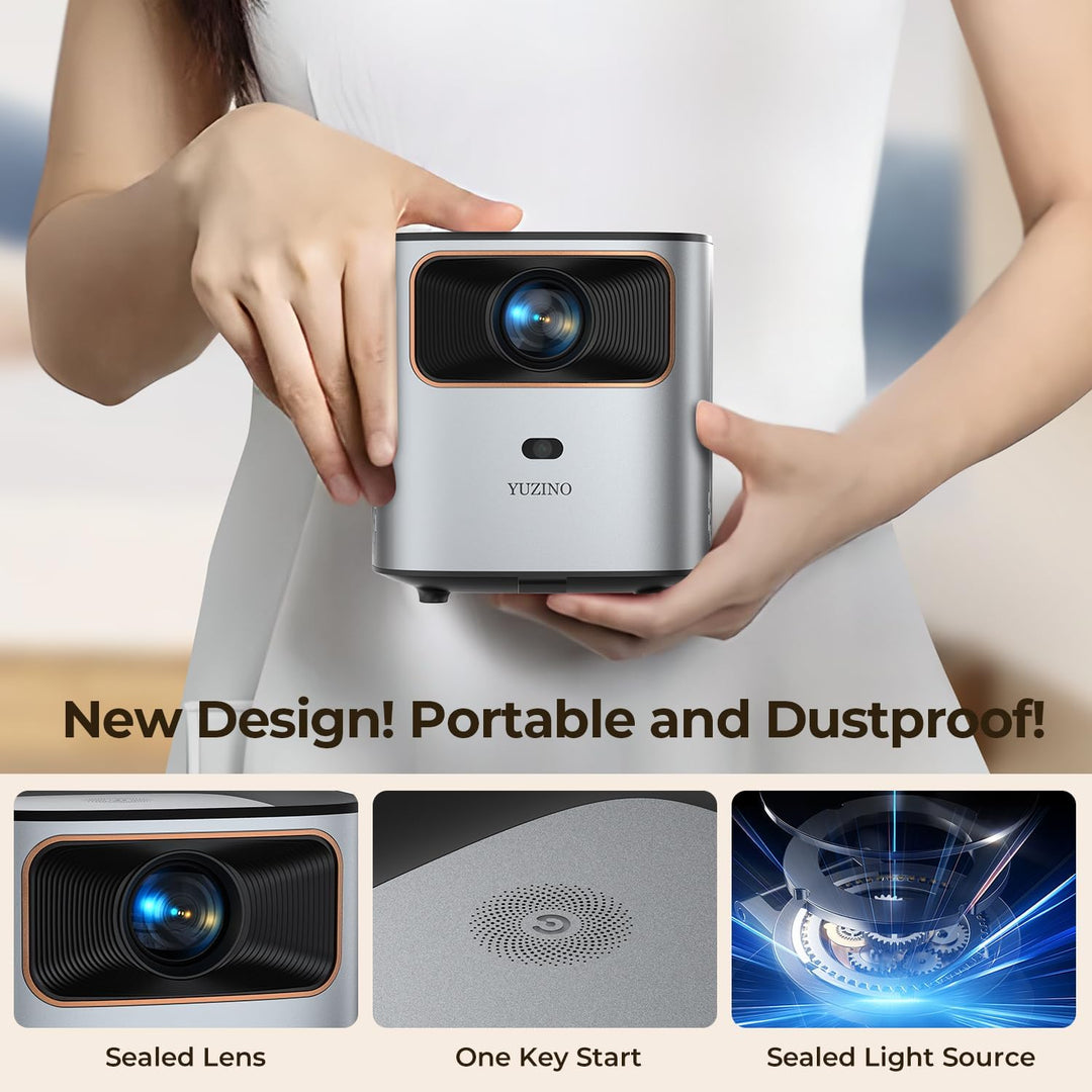YUZINO Beamer 4K,【Elektrischer Fokus & Trapezkorrektur & Zoom】 15000L Native 1080P WiFi Bluetooth Pr