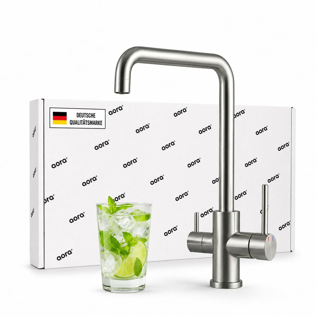 AORA® VANTO INOX 3 Wege Wasserhahn Küche aus massivem Edelstahl 304 – Küchenarmatur Hochdruck für Wa