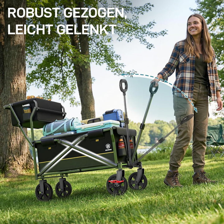 EVER ADVANCED Bollerwagen faltbar schieben&ziehen mit Bremse Einkaufskorb Getränkhalter Seitentasche