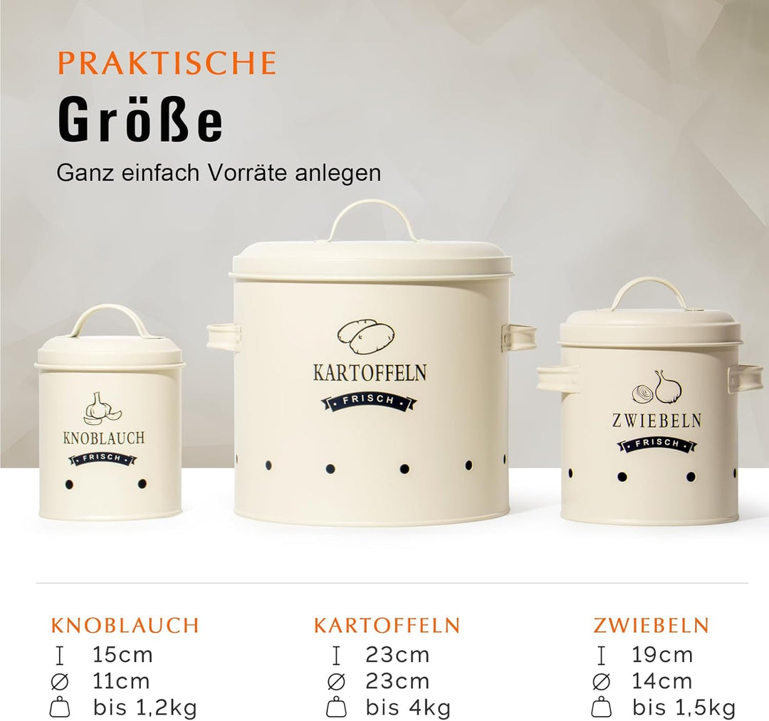 Theo&Cleo Kartoffel Vorratsdosen Set, Kartoffeltopf im Retro Design Zwiebeltopf, Grosser Vorratsbehä