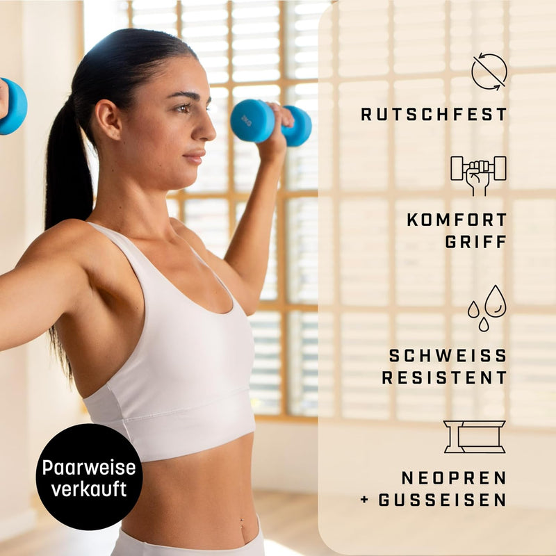 KG Physio Hantelset mit A3-Übungsposter - Neopren Kurzhanteln 2er Set - Fitness Gewichte aus Gusseis