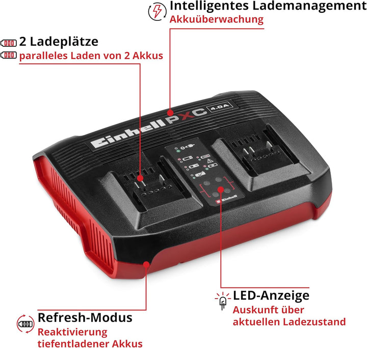 Original Einhell Ladegerät Power X-Twincharger 4A Power X-Change (18 V, gleichzeitiges Laden von 2x