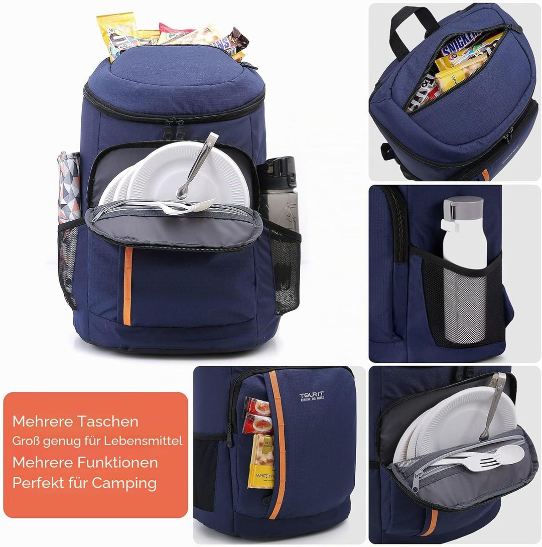 TOURIT 28L Kühler Rucksack Leichter Rucksack mit Flaschenöffner Hält 30 Dosen Blau, Blau