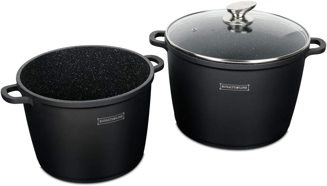 Royalty Line - Kochtopf mit Glasdeckel, Antihaftbeschichteter, Induktionsgeeignet, Schwarz, 7 Liter,