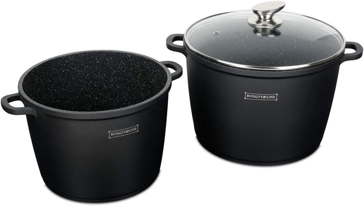 Royalty Line - Kochtopf mit Glasdeckel, Antihaftbeschichteter, Induktionsgeeignet, Schwarz, 7 Liter,