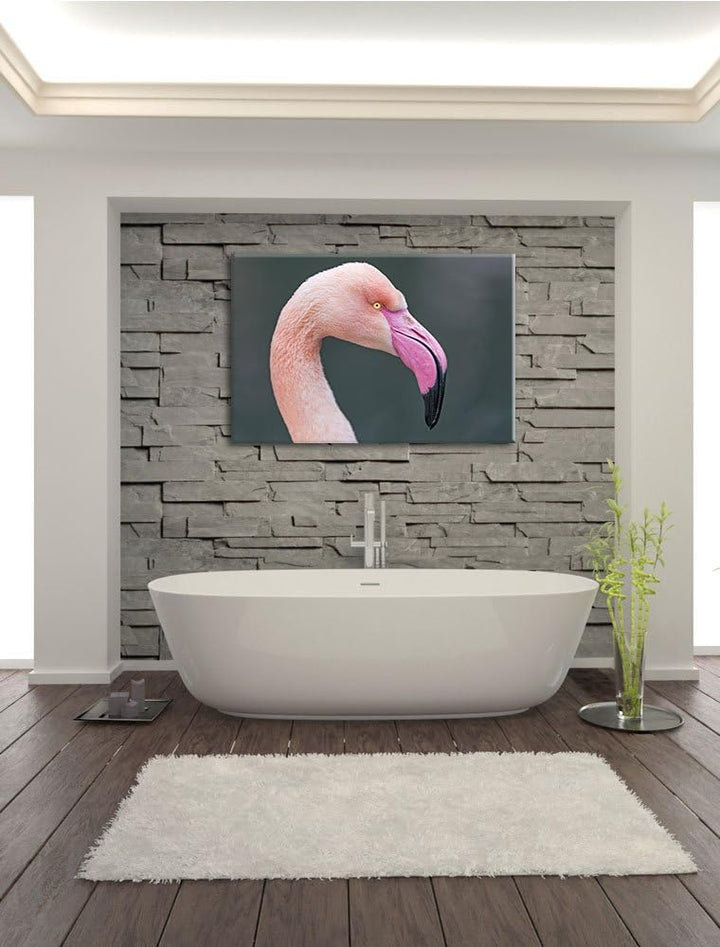 Pixxprint Flamingo im Seitenprofil auf Leinwand, XXL riesige Bilder fertig gerahmt mit Keilrahmen, K