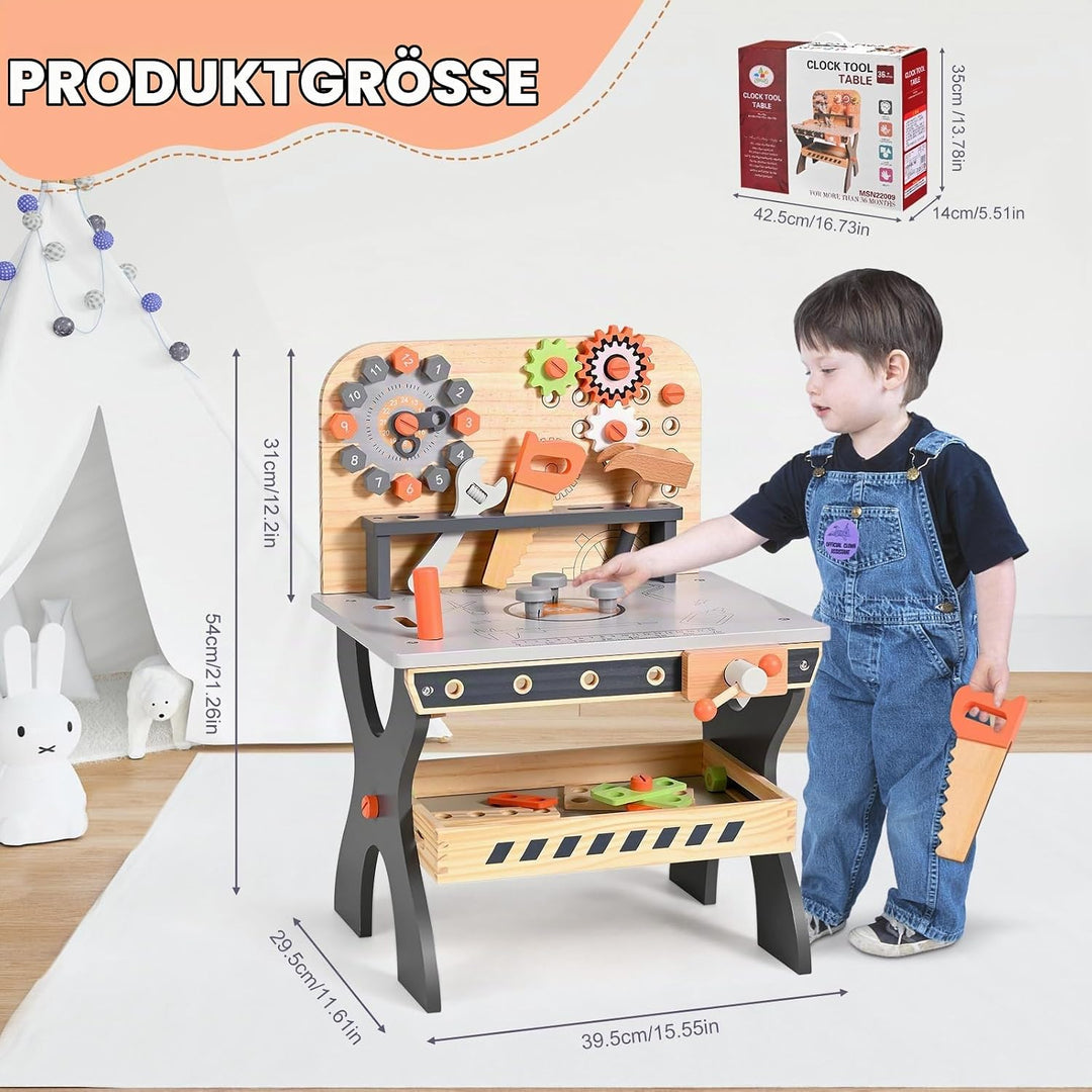 Kinderwerkbank aus Holz, Spielwerkzeuge Werkzeugbank aus Holz Multifunktions Simulationswartung Werk