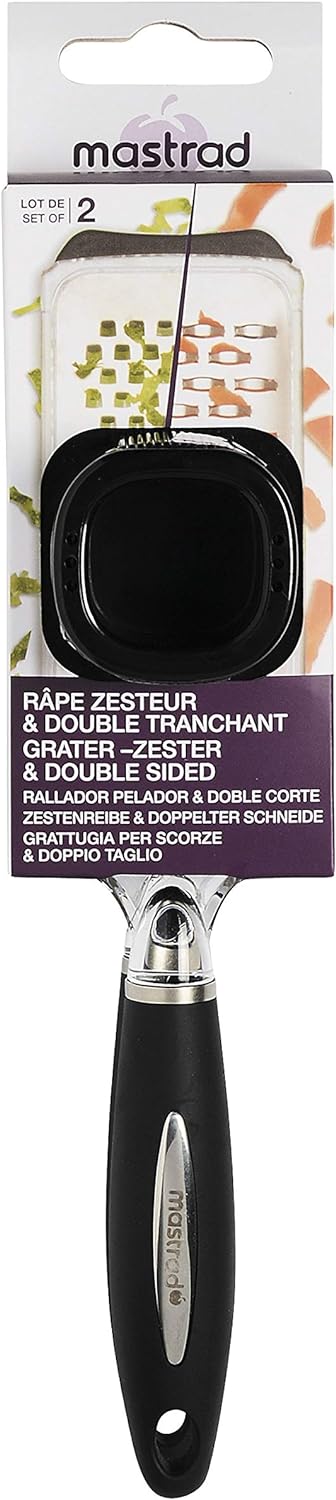 Mastrad F21952 Küchenschaber, ABS + INOX, Grau + Schwarz Zestenreisser + Zweifachkling, Zestenreisse