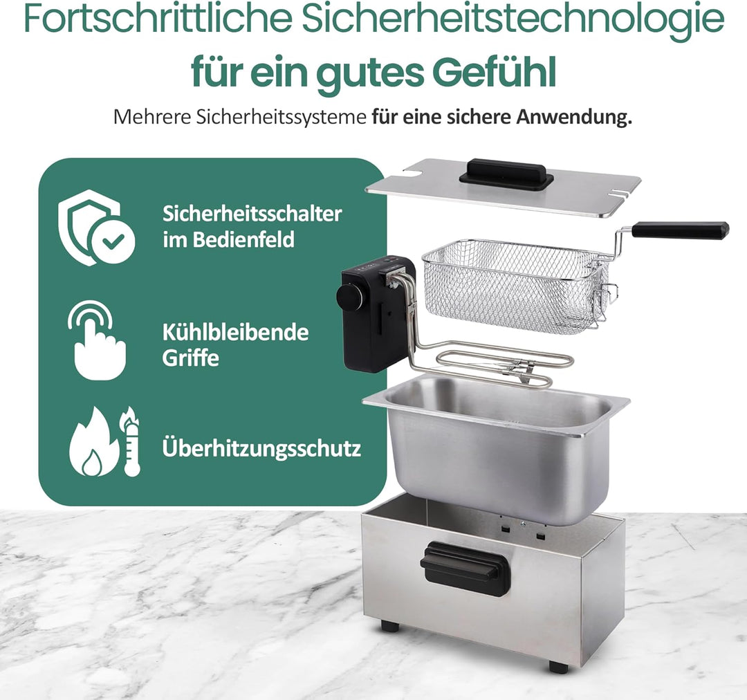 EMERIO 3.0L Öl-Fritteuse mit Kaltzonen Technologie | kein bitterer Geschmack mehr | Kaltzonenfritteu