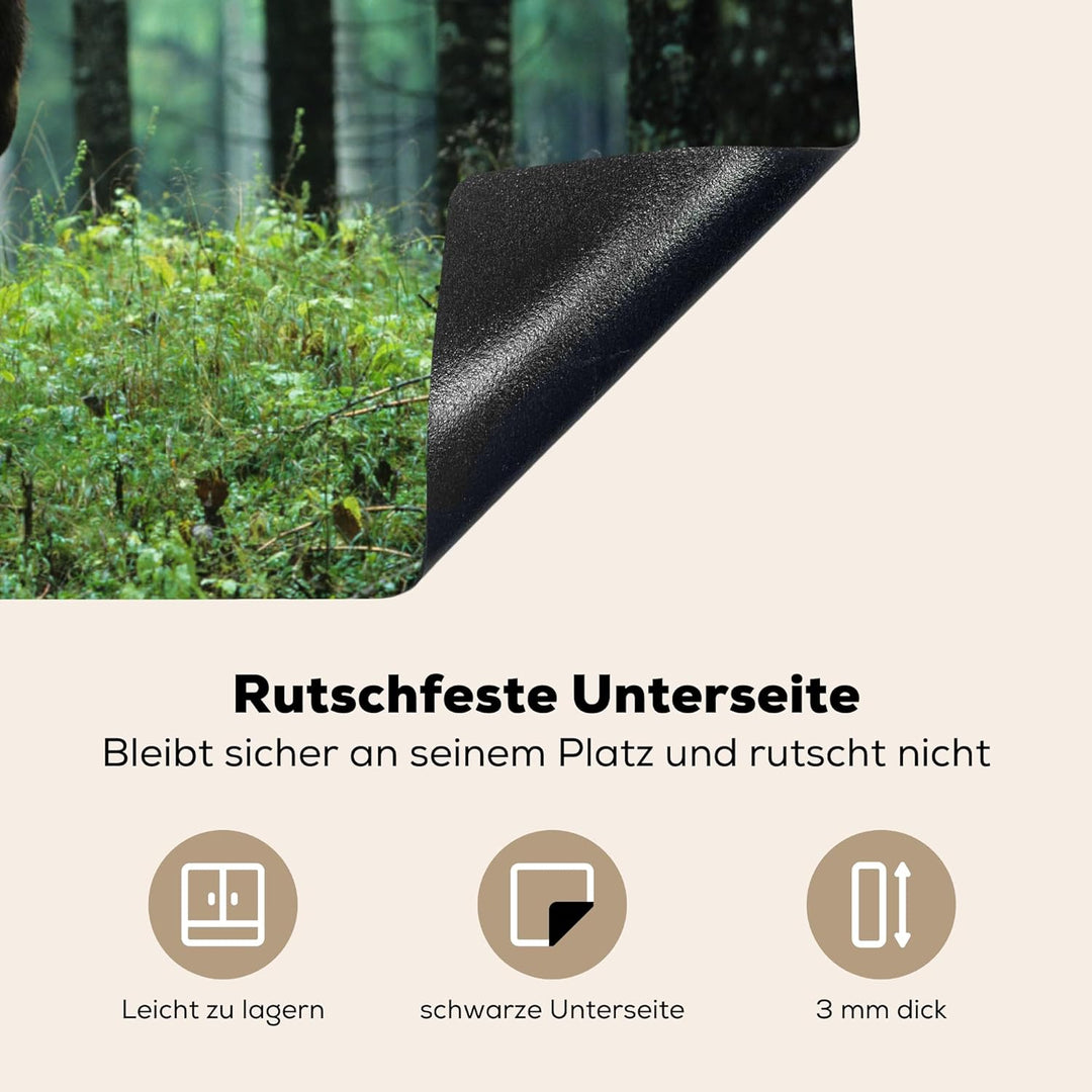MuchoWow Herdabdeckplatte Ceranfeld Spritzschutz Küche Hirsche - Wald - Bäume - Tiere - Natur 65x52