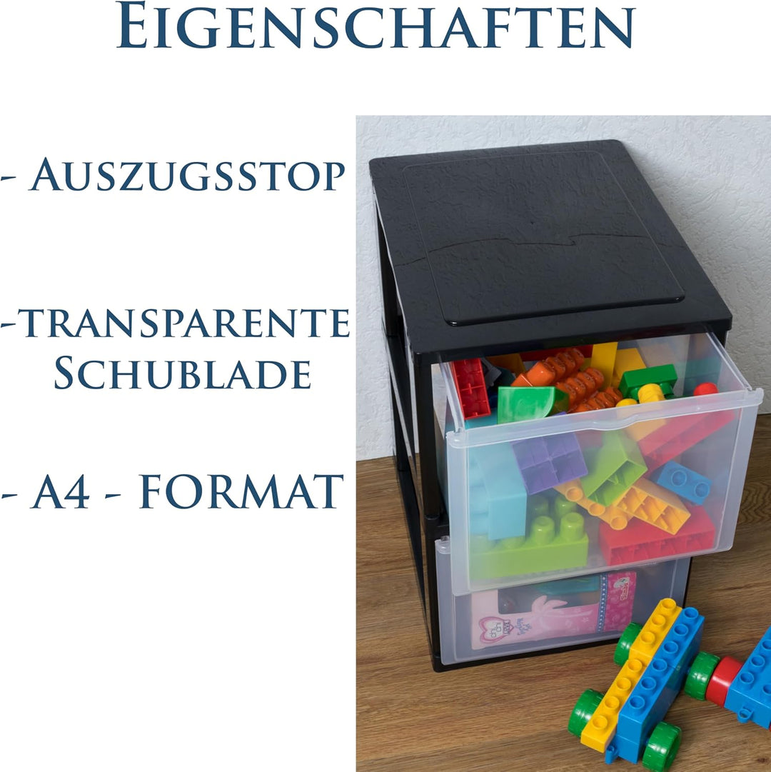 Hummelladen Schubladenbox DIN A4 mit 1 hohen Schublade 34,5x26x20 cm - schwarz-transparent Kunststof