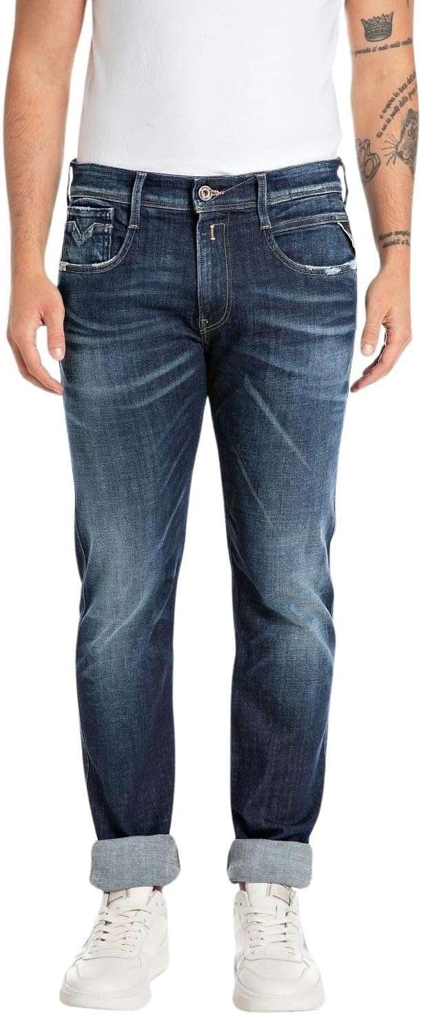 Replay Herren Jeans Anbass Slim-Fit Aged 30W / 34L Dark Blue 007, 30W / 34L Dark Blue 007