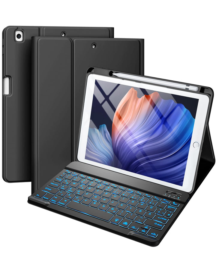 Vobafe Hülle mit Tastatur Kompatibel für iPad 9./ 8. /7. Generation 10.2 Zoll mit Stifthalter, Magne