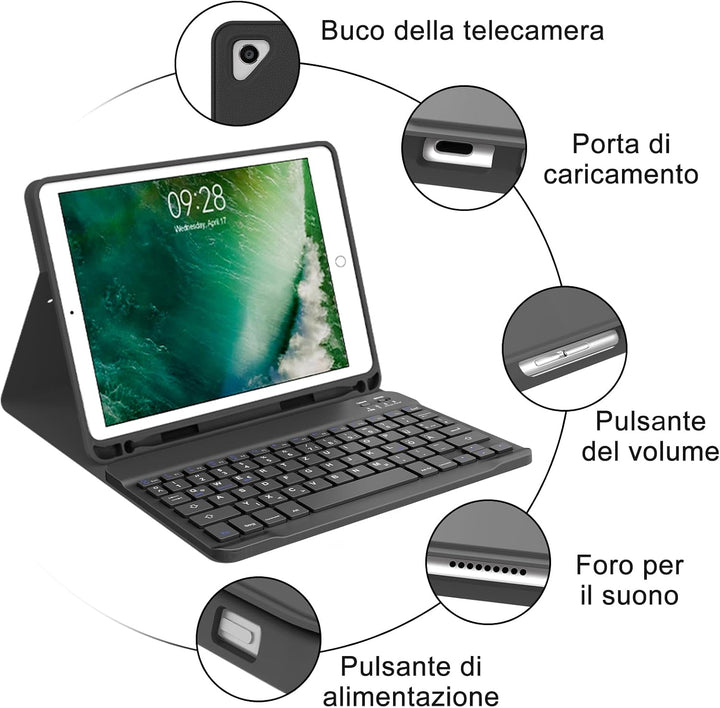 IVEOPPE Hülle mit Tastatur für iPad 6. Generation 9.7 Zoll, Magnetisch Abnehmbarer QWERTZ Bluetooth