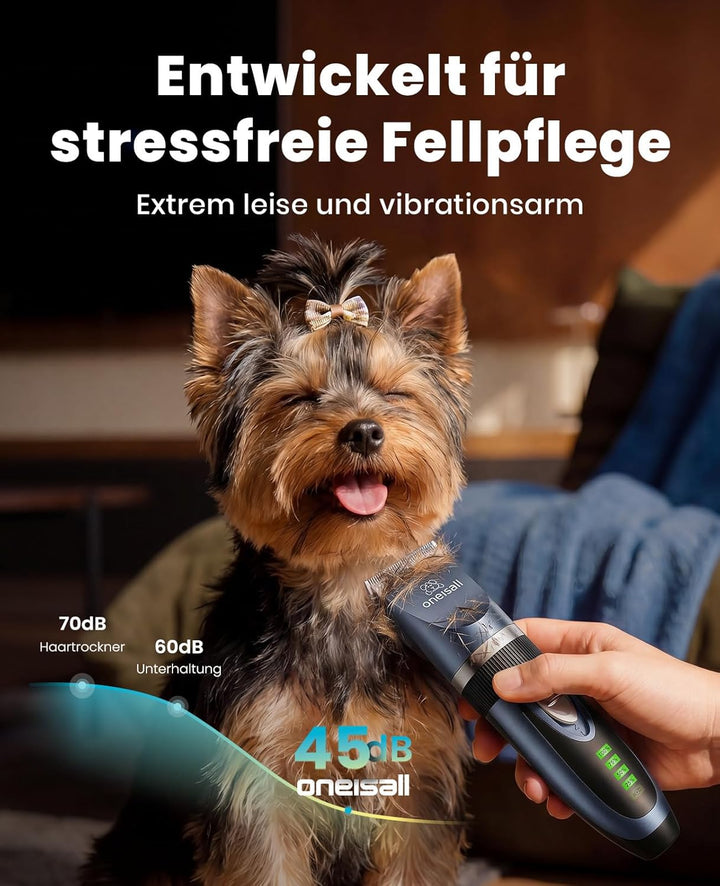 oneisall Leise Hundeschermaschine, 2000mAH 4h Laufzeit Schermaschine Katze Hunde dichtem Fell, Hunde