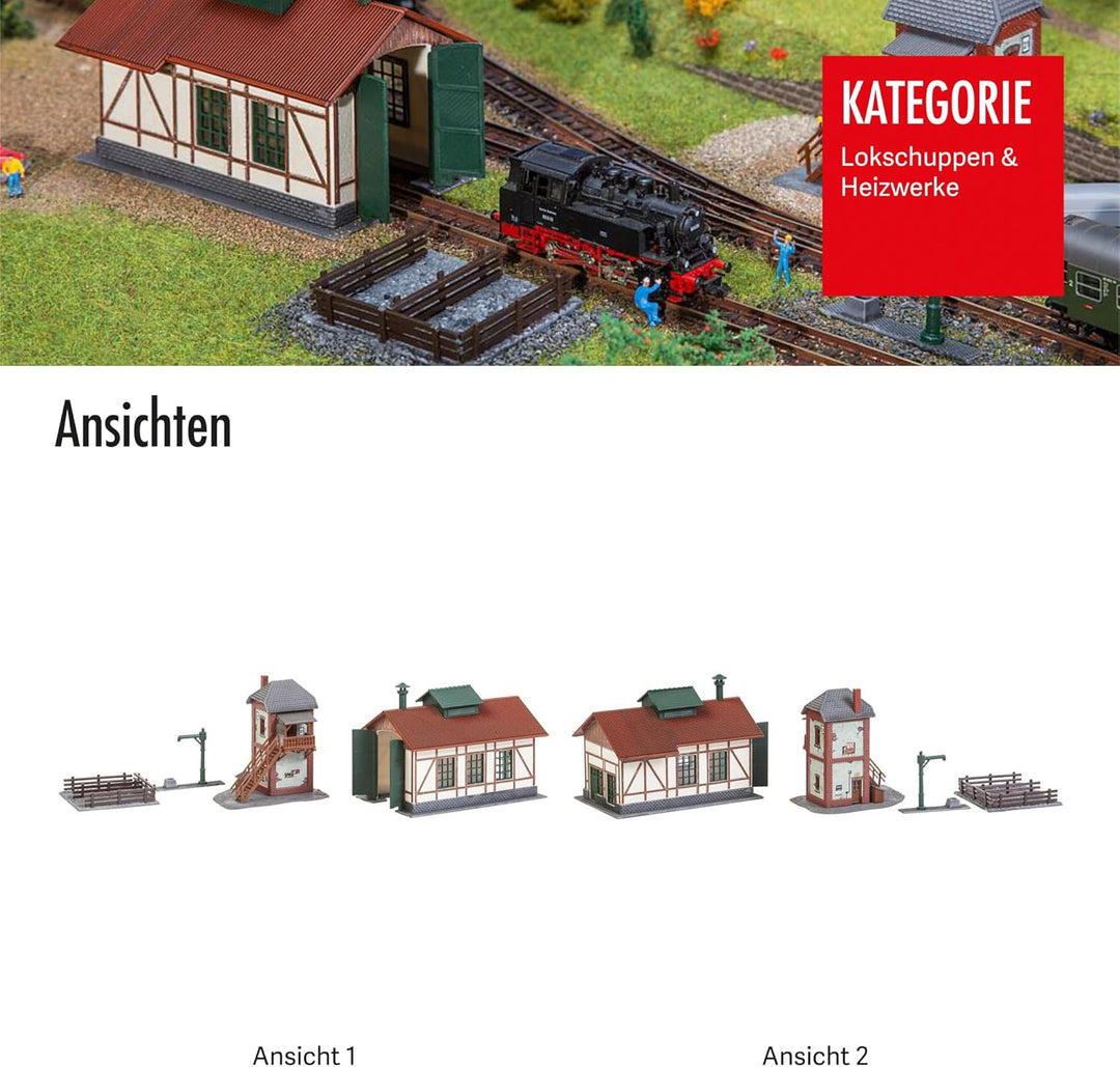 FALLER Set Nebenbahnlokschuppen mit Blockstelle Modellbausatz I 99 Einzelteile I Modelleisenbahn Zub
