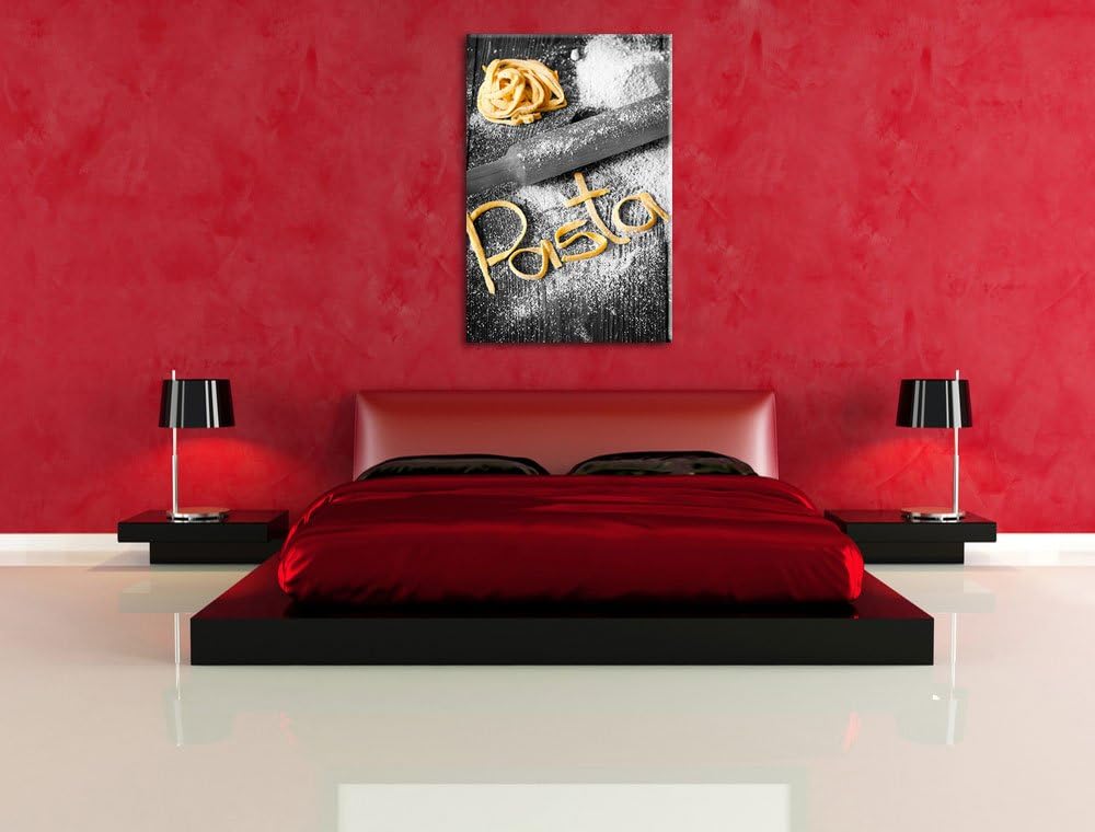Pasta vor Nudelholz schwarz/weiss Format: 100x70 auf Leinwand, XXL riesige Bilder fertig gerahmt mit