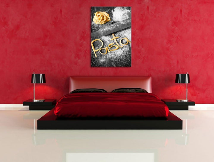 Pasta vor Nudelholz schwarz/weiss Format: 100x70 auf Leinwand, XXL riesige Bilder fertig gerahmt mit