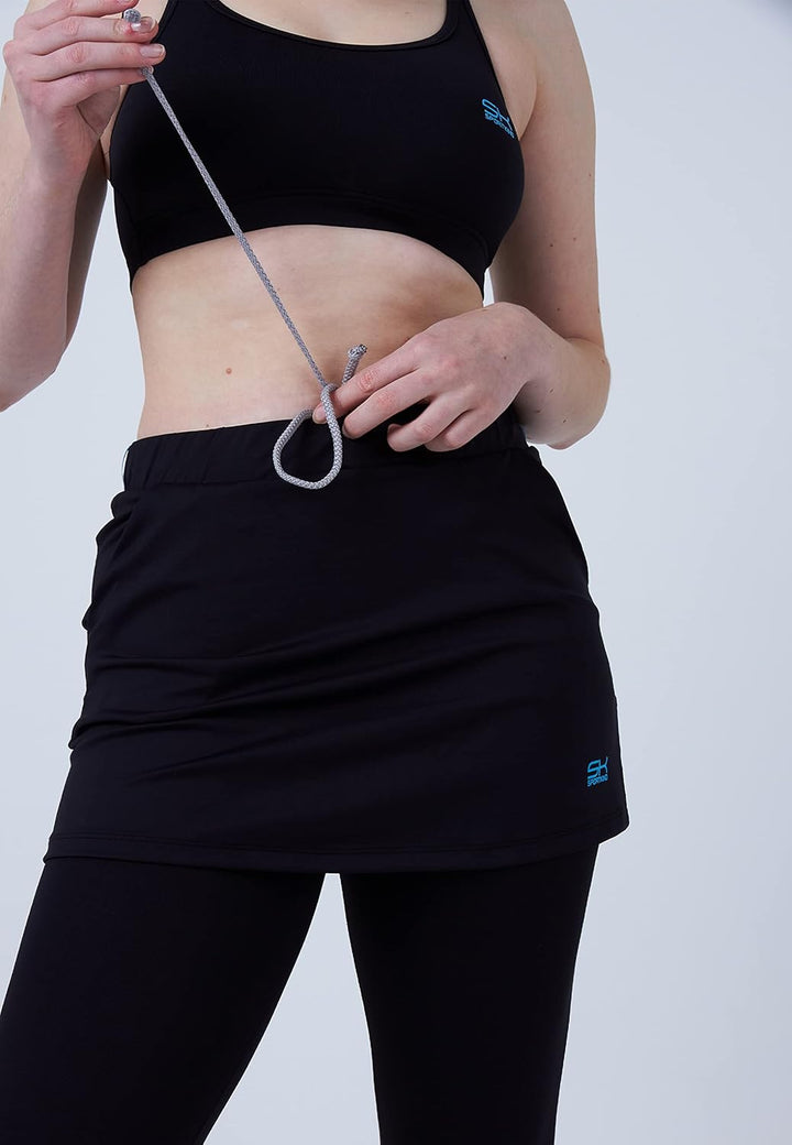 Sportkind Mädchen & Damen 2-in-1 Tennisrock mit Taschen & 3/4 Capri Leggings, Laufrock, Yogahose mit