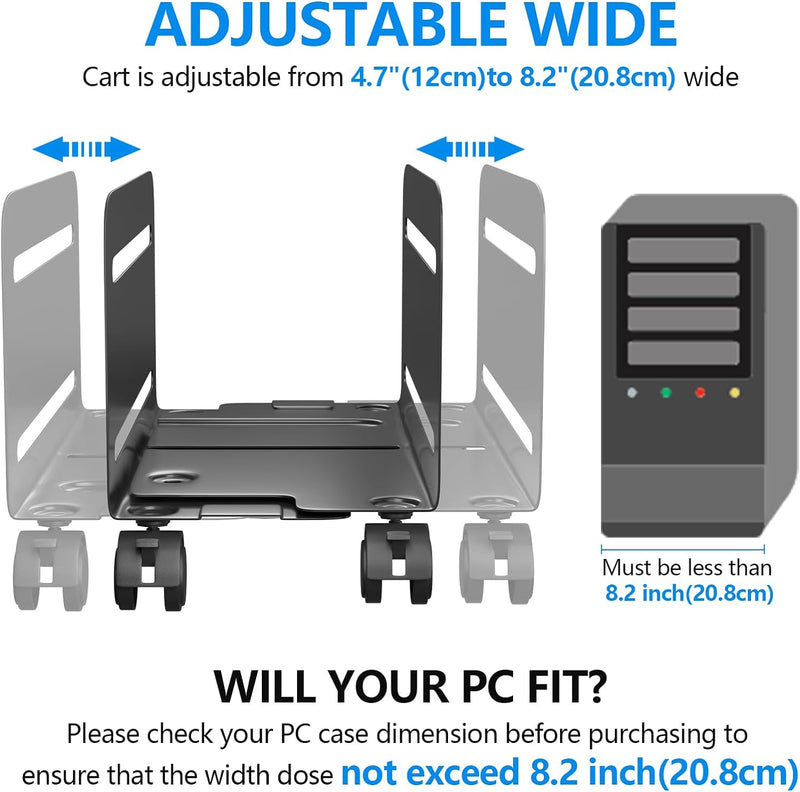 CPU Ständer, AGPTEK Computer Tower Ständer mit 2 Feststellrädern und 2 Lenkrollen, UPC Stahl-Rollstä