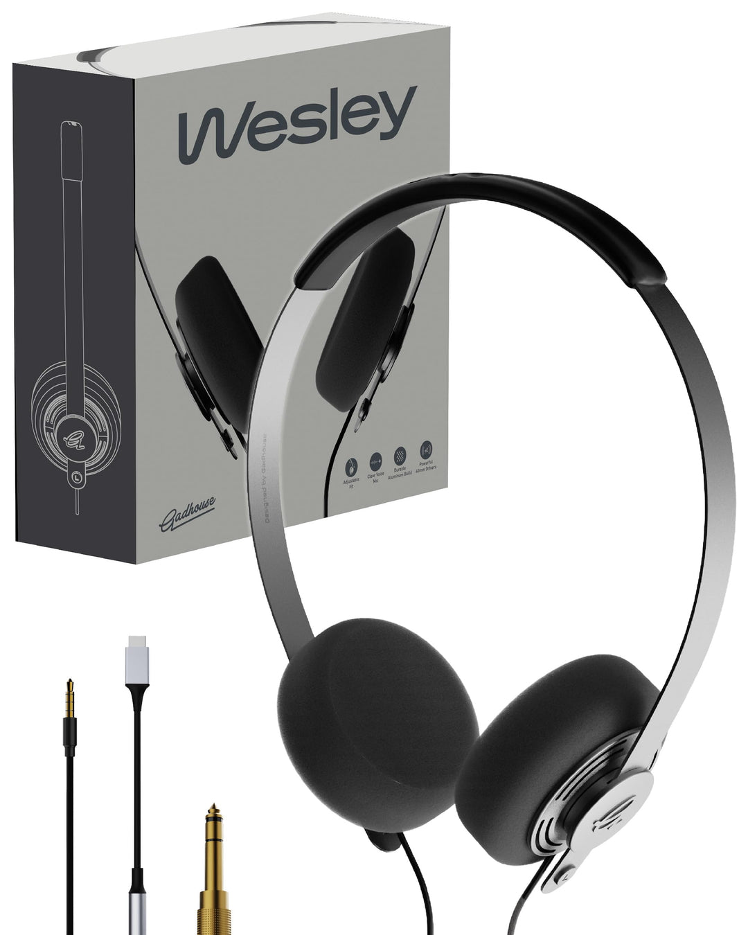 Gadhouse Wesley Retro-Kopfhörer mit USB-C und 3,5-mm-Konnektivität – Vintage-Kopfhörer, Walkman-Stil