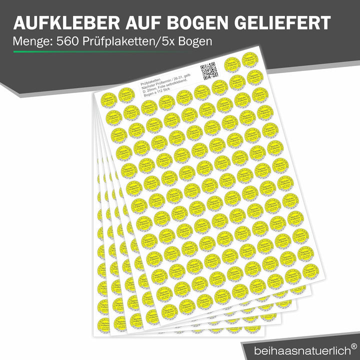 Fluxxx 560 Stk Prüfplaketten "Geprüft nach VDE", 20 mm Ø, Prüfetiketten nach DGUV V3, 2023-2028, sel