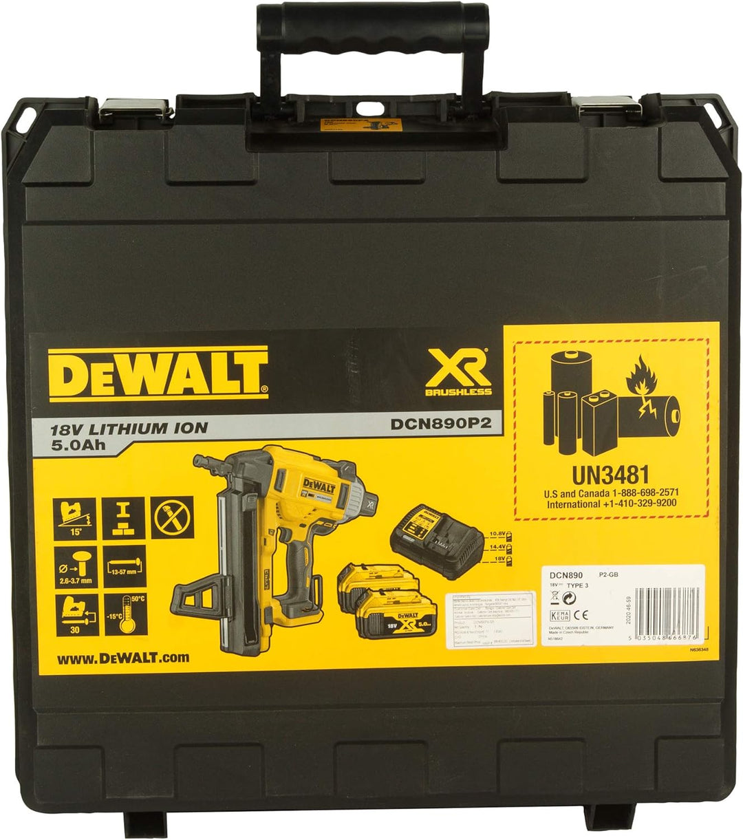 DeWALT DCN890P2 Akku Beton und Stahl Nagler 18V 5Ah Li-ion mit 2x Akkus & Koffer