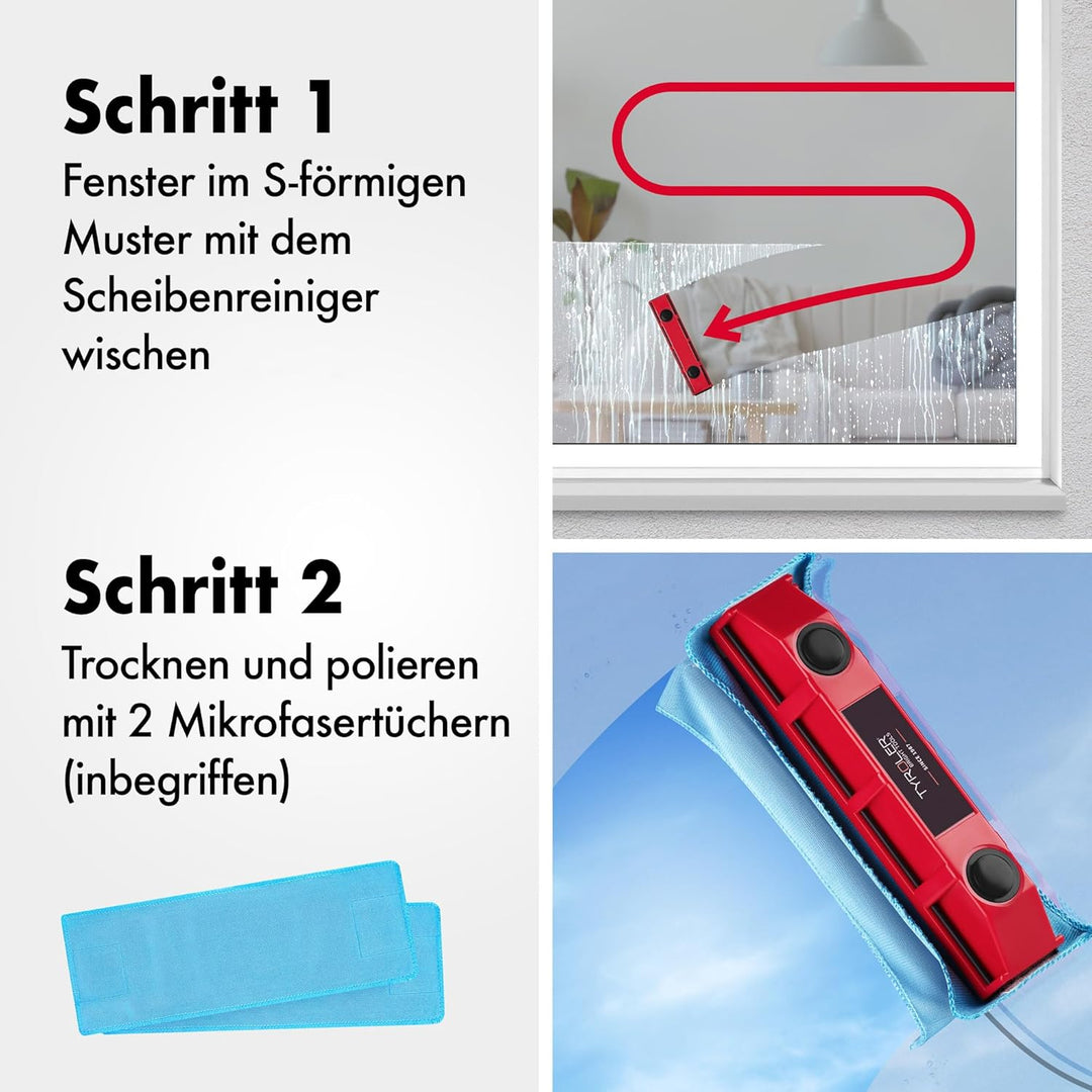 Tyroler Bright Tools Fensterreiniger Glider S-1 Magnetischer Fensterreiniger für einfach verglaste F