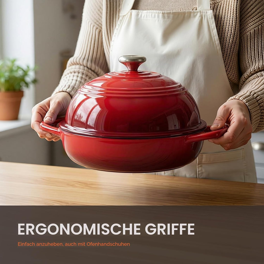 Overmont Gusseisen Topf Emaille Brotbacktopf - 5.7L Bräter Schmortopf mit Deckel und Kochbuch – für