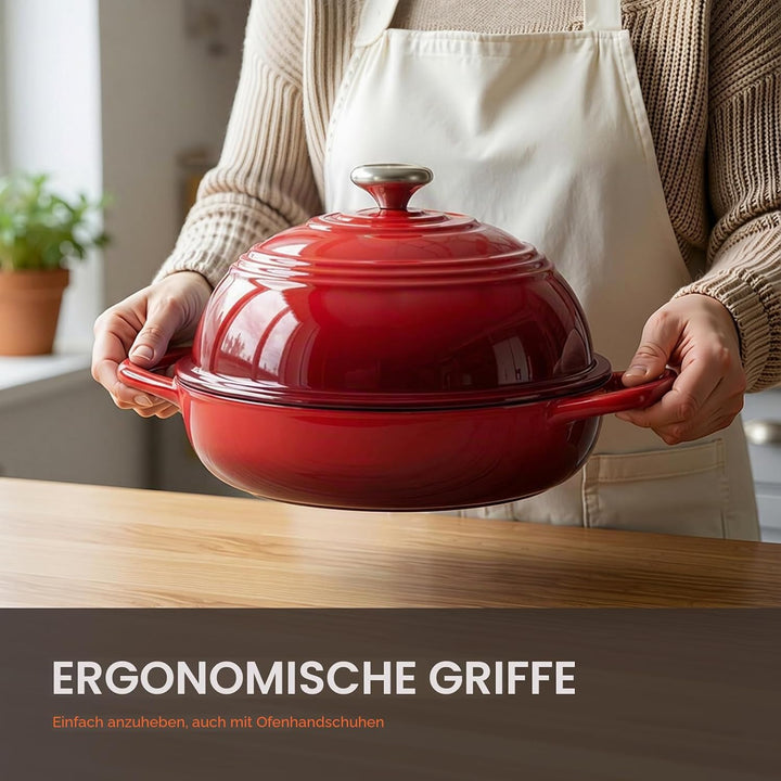 Overmont Gusseisen Topf Emaille Brotbacktopf - 5.7L Bräter Schmortopf mit Deckel und Kochbuch – für