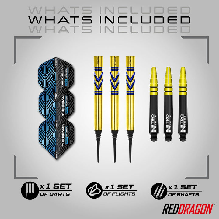 RED DRAGON Gerwyn Iceman Price Avalanche Pro Gold Premium Tungsten Darts Set mit Flights und Stielen