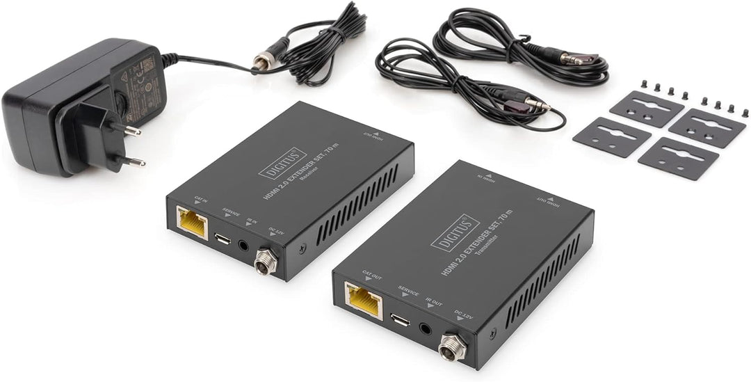 DIGITUS HDMI 2.0 Extender Set, 70 m 4K/60Hz, 18 Gbps, HDCP 2.2, HDR, PoC Ultra-HD / 4K@60Hz LAN Kabe
