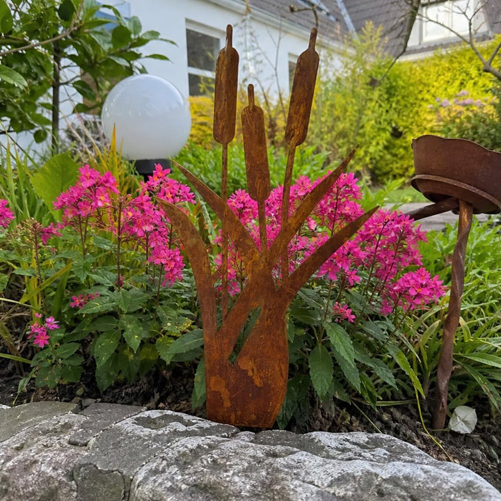 Gartenstecker Rost Schilfgräser, Gartenstecker Metall, Gartendeko Rost für Draussen, Edelrost Garten