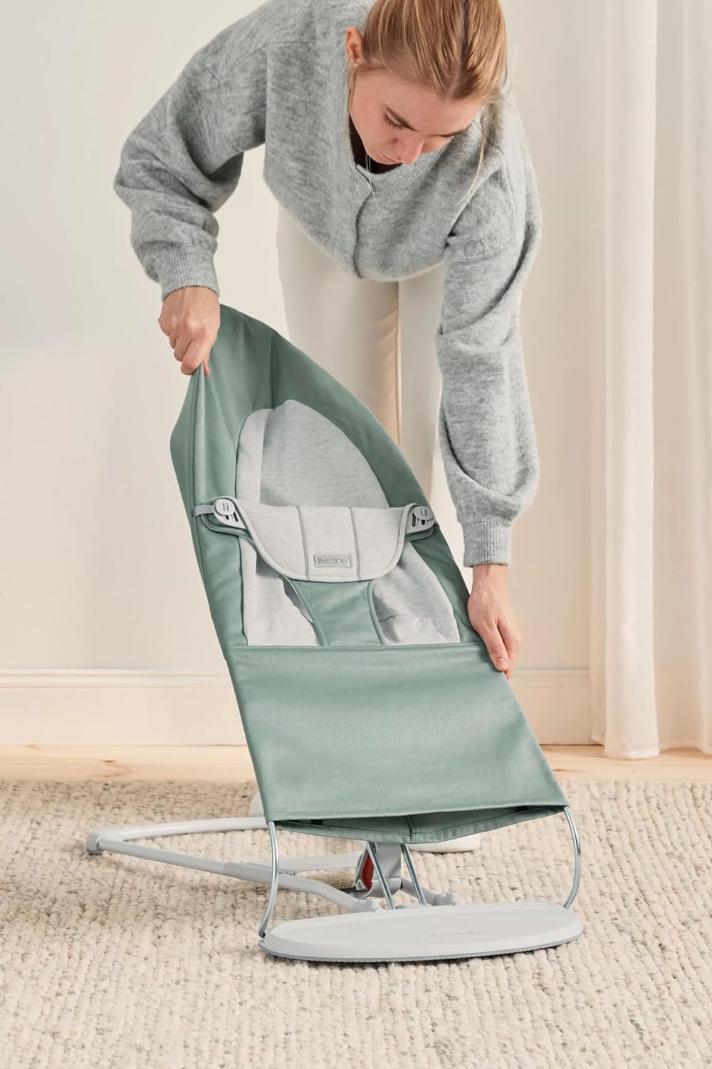 BabyBjörn Babywippe Balance Soft,Gewebt/Jersey, Graugrün/Grau