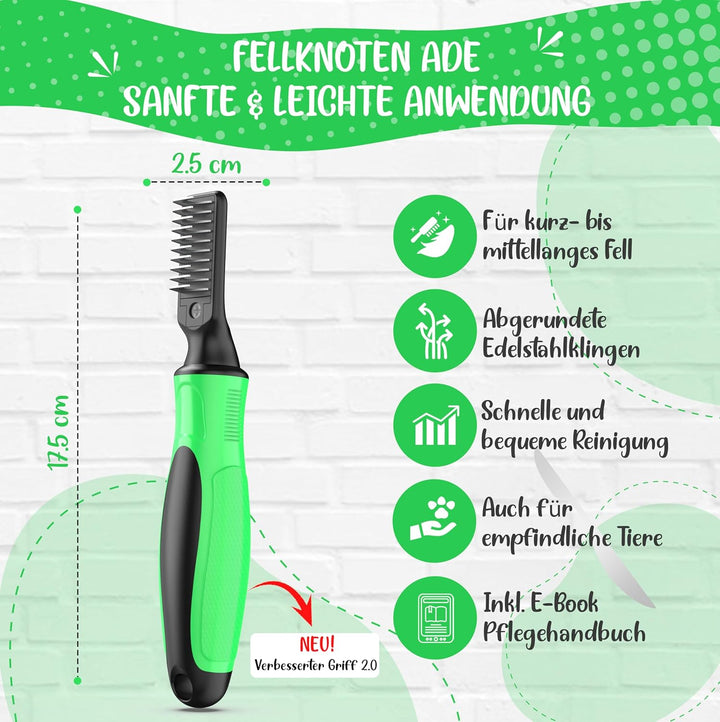 Golden Pets Profi Entfilzungsmesser 2.0 - Für Hunde &amp; Katzen, gegen Knoten | Für kurzes bis langes F