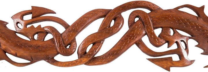 Windalf Handmade Celtic Wandbild Holzornament THORAS 50 cm Zwei Drachen Wandrelief Holz