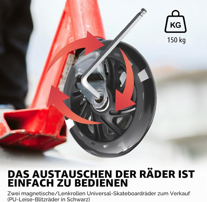 2 Stück Leuchtende Stunt Scooter Räder 100mm, Scooter Rollen LED-Lichtrollen mit ABEC-9 Lager, Hell