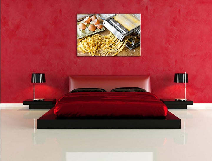 Nudelmaschine Pasta Italia Format: 100x70 auf Leinwand, XXL riesige Bilder fertig gerahmt mit Keilra