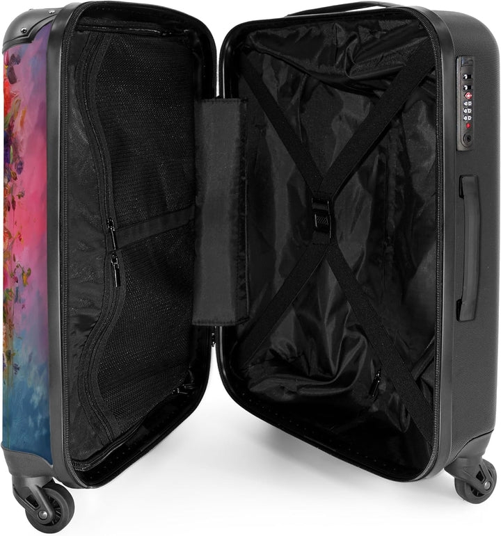NoBoringSuitcases.com® Grosser Koffer - Totenkopf - Blumen - Aquarell - Botanisch - Schädel - Kombin