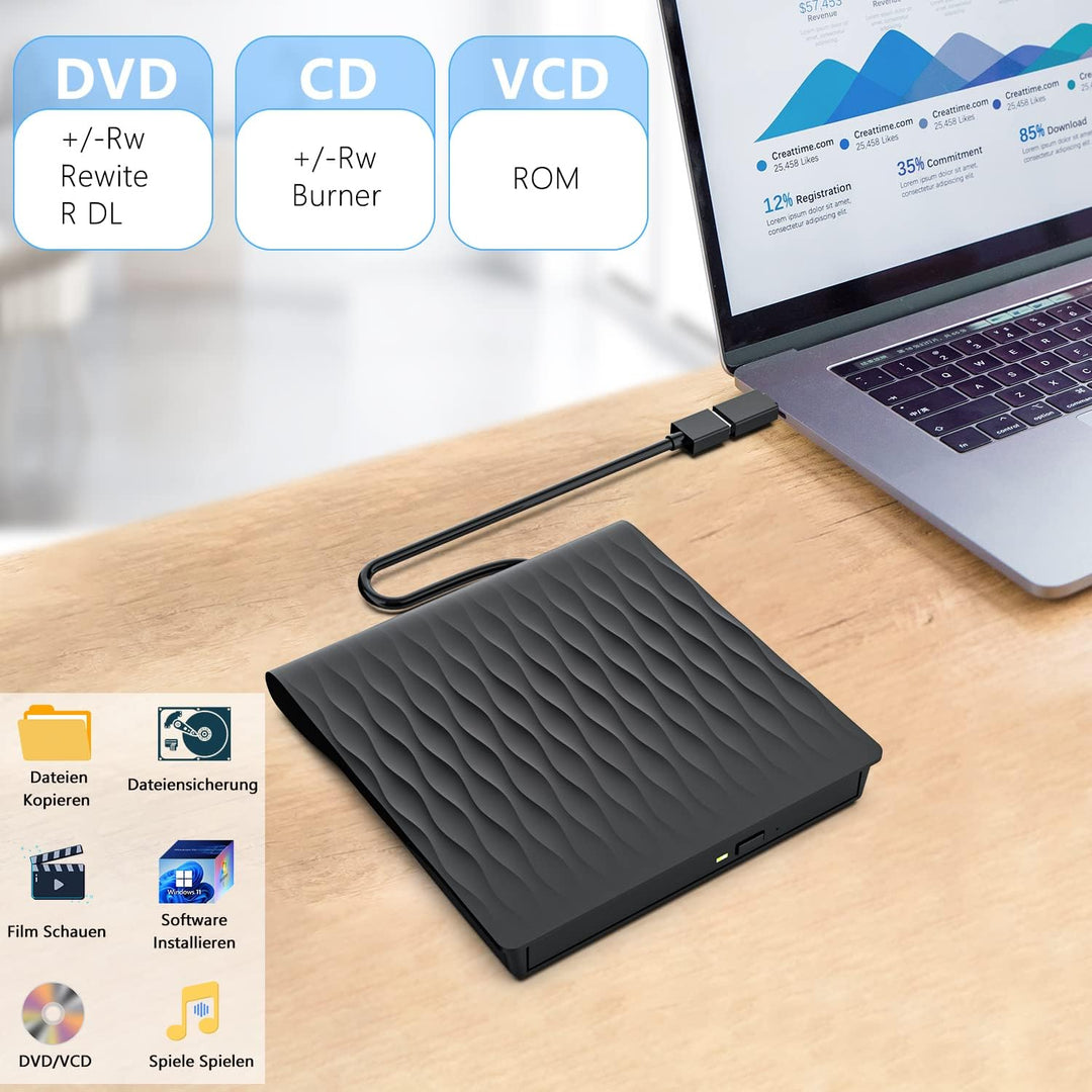 CD Laufwerk Extern USB 3.0 & Type-C, LPUNCD Professionell Externes DVD Laufwerk CD DVD Brenner +/-RW