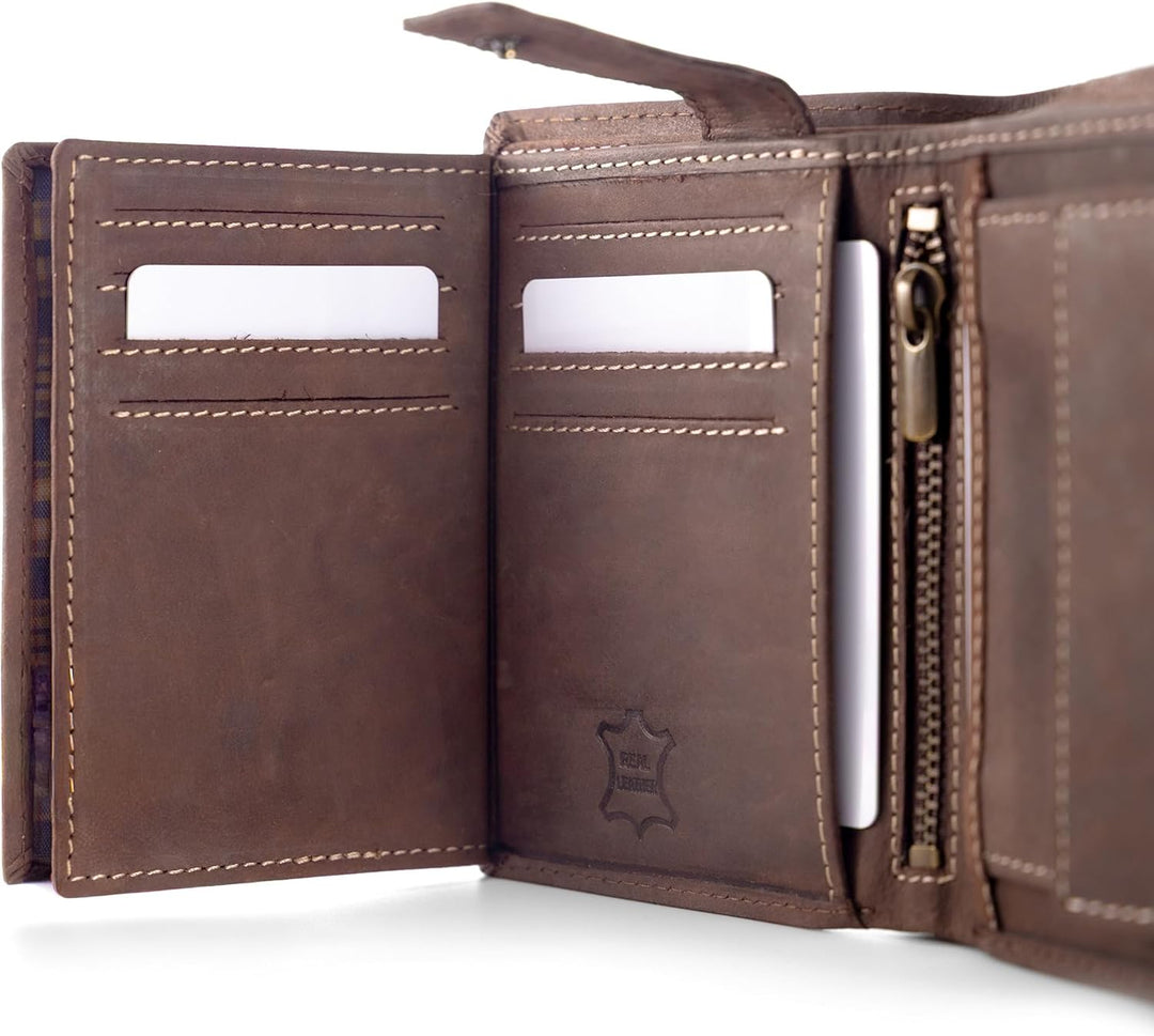 Fa.Volmer ® Leder Geldbörse Herren mit RFID-Schutz - weiches Wildleder, helle Nähte - 12 Fächer für