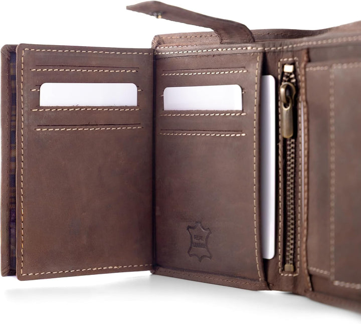 Fa.Volmer ® Leder Geldbörse Herren mit RFID-Schutz - weiches Wildleder, helle Nähte - 12 Fächer für