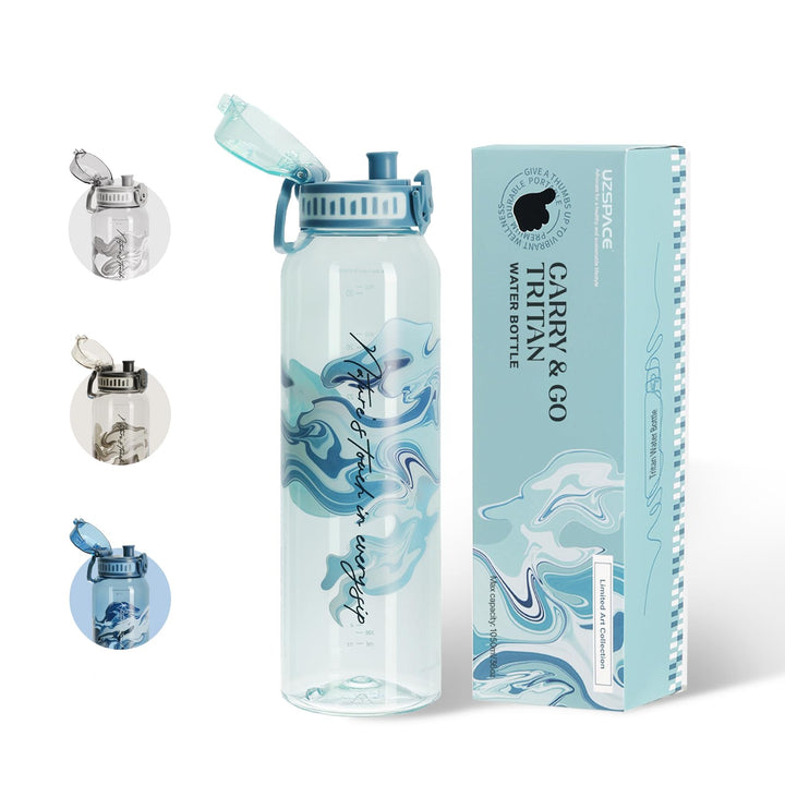UZSPACE Trinkflasche Sport 1L, Tritan Bpa-Frei Trinkflasche Auslaufsicher mit Einhandbedienung, Kohl