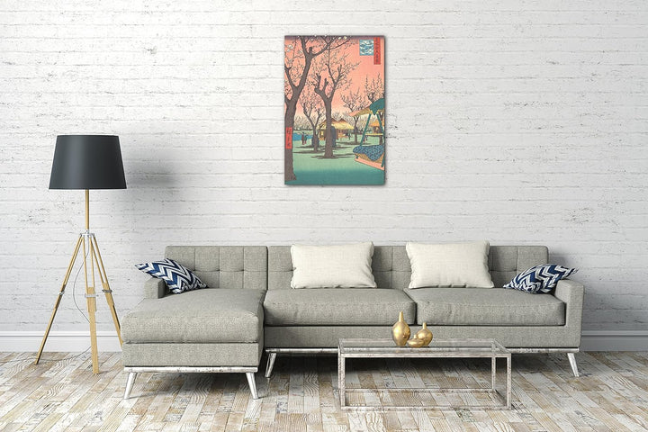 Printed Paintings Leinwand (60x80cm): Utagawa Hiroshige - Kamata no Baien Pflaumen-Garten in Kama 60