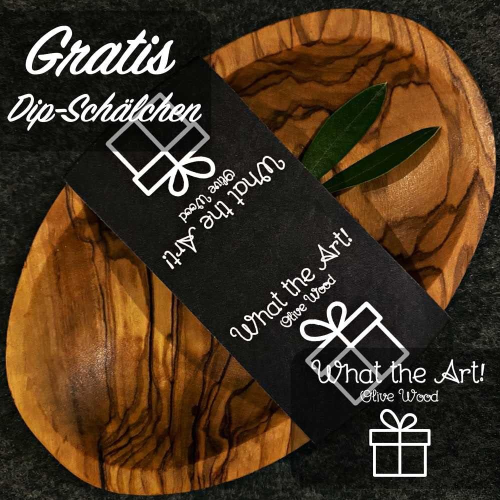 What the Art!® Olive Wood «Vesper» Gr. L | Olivenholz Schneidebrett + Dip-Schälchen | Handarbeit | c