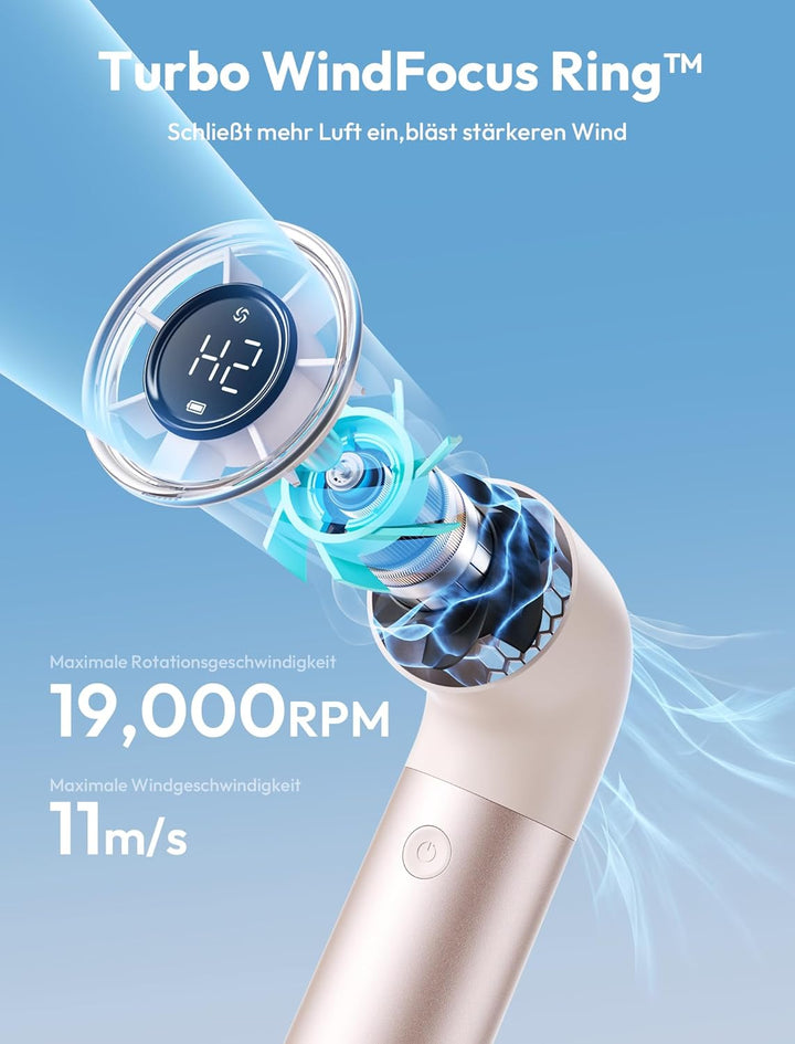 Aecooly Tragbarer Handventilator, Leistungsstarker Turbo-Lüfter mit 19000 U/min, Aero Pro, Bis zu 15