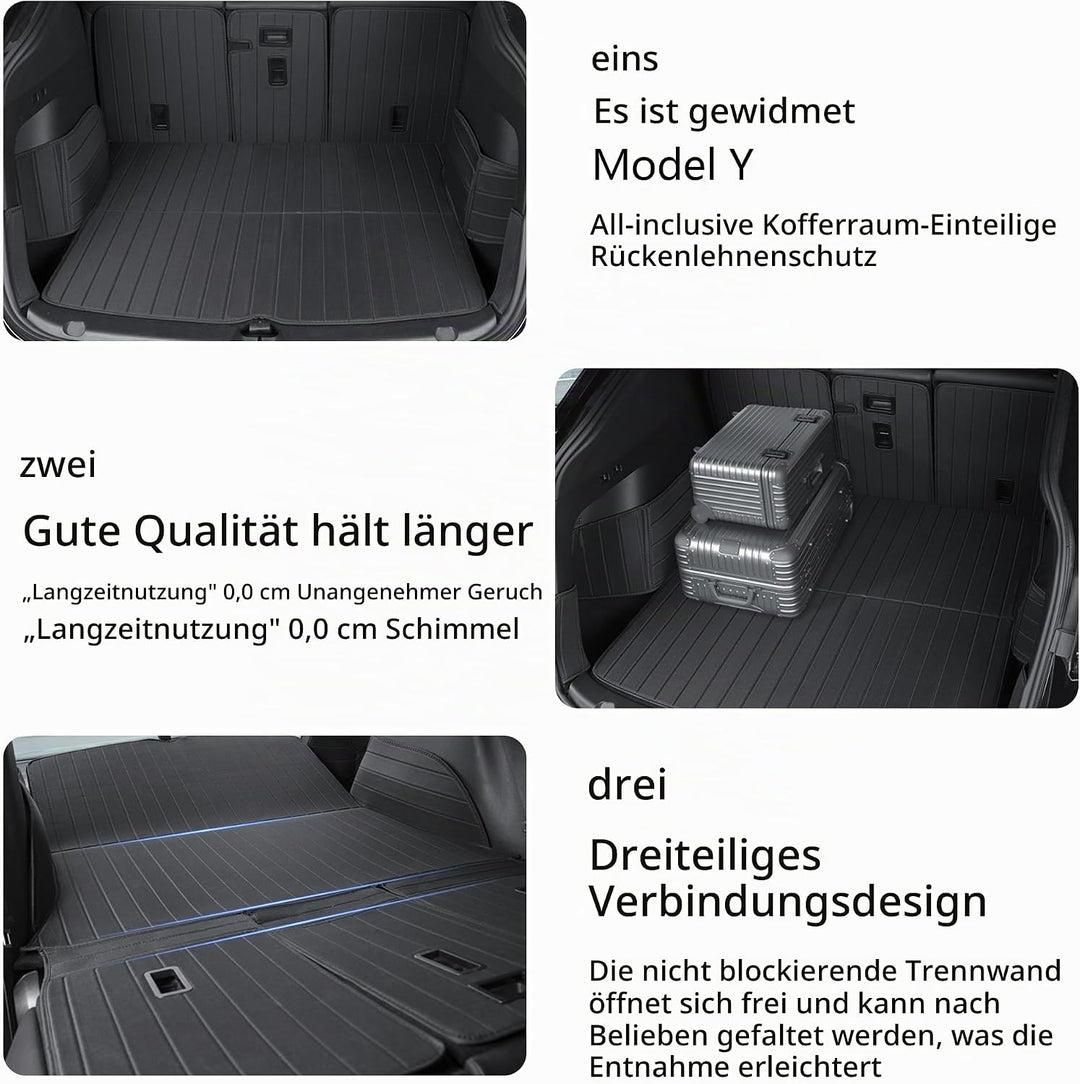 TOPABYTE Kofferraummatte für Tesla Model Y Juniper 2025–2026 Launch Edition Zubehör Rücksitzlehnenbe