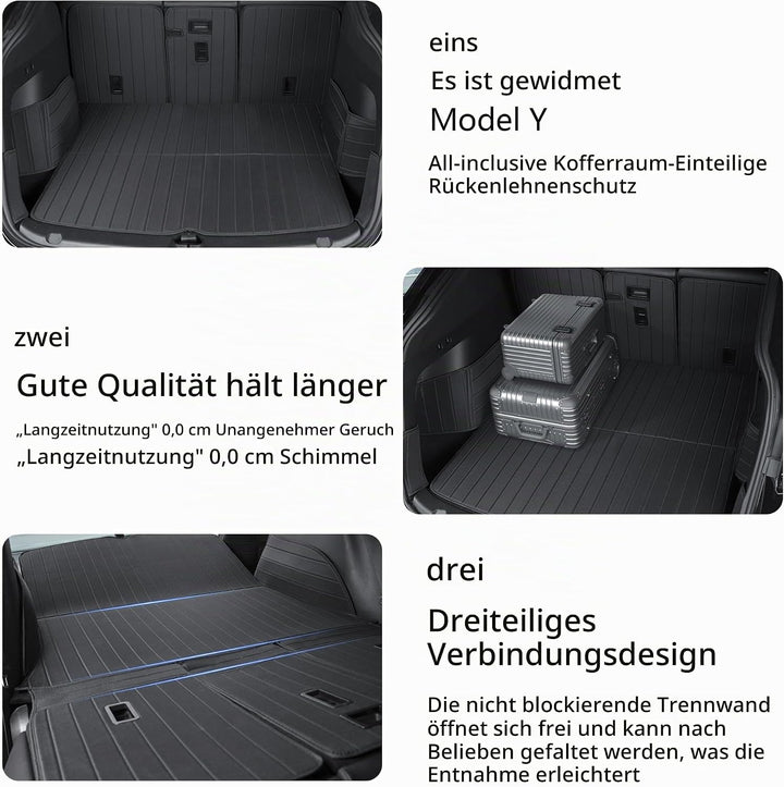 TOPABYTE Kofferraummatte für Tesla Model Y Juniper 2025–2026 Launch Edition Zubehör Rücksitzlehnenbe