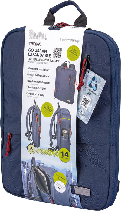 Troika Global Recycled Laptop-Rucksack aus recyceltem PET-Material in der Farbe Blau, Masse: 41cm x